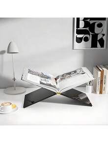 1pc X-Shaped Transparent Book Bracket, Acrylic Reading Bookshelf,Reading Music Album Book Display Rack, White Black Book Holder, Household Display Stand, Suitable For Library, Recipe, Music Album, And Various Book Reading And Placement Cookbook Stand Kitchen Counter Decor - Transparent - View 4