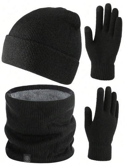 Gorro de punto + Braga de cuello + Guantes Gorro de punto clásico de doble capa Gorros de invierno gruesos y cálidos de acrílico Gorros con puño para uso diario para hombres y mujeres