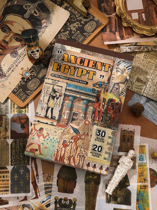 50 piezas/Paquete Pegatinas con Temática Egipcia Vintage, Pegatinas Decorativas Creativas y Estéticas, Materiales de Manualidades para Decoración DIY, Regalos de Vacaciones, Scrapbooking Personalizado, Útiles Escolares