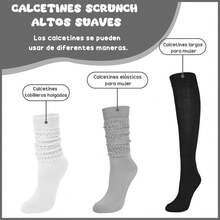 Calcetines de Mujer Hasta la Pantorrilla, 4 Pares Largos, Holgados e Informales, de Punto Hasta la Rodilla Color Liso - Negro - Ver 10