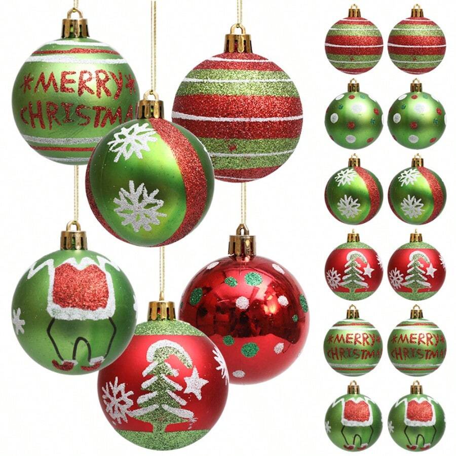 12 Pcs Christmas Ball Ornaments Glittering Plastic Hanging Decorations Elf Balls Swirl Candy Cane Peppermint Red And Green Christmas Tree Pendants For Xmas Tree Decoration