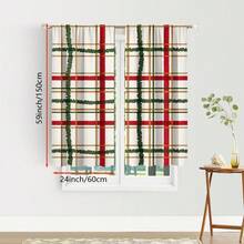 2PCS Christmas Day Curtains With Red, Green, And Yellow Checkered Lines - Simple Style, Pole Pockets To Protect Privacy, Machine Washable Polyester Holiday Decoration - Suitable For Decorating Various Scenes In Living Rooms, Study Rooms, And Bedrooms