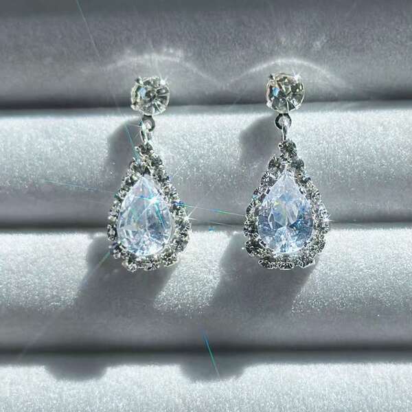Elegant Sparkling Zinc Alloy Zirconia Bridal Fashion Earrings
