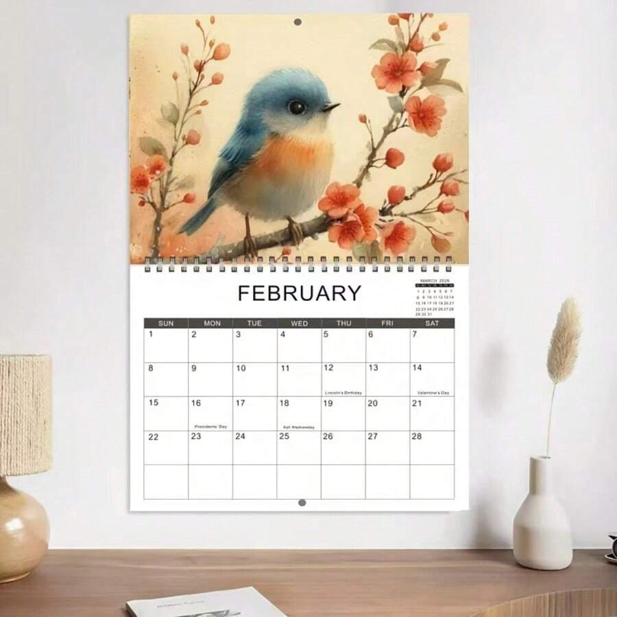 1pc 2026 January To December Watercolor Birds Calendar - December Wildlife Desktop Accessory, Vibrant Tulip Flower Page With Inspirational Quote And Vivid Illustration, Perfect For Nature, Floral And Bird Enthusiasts