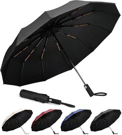 Paraguas Plegable Automático Reforzado,Sombrilla Plegable Grande Resistente al Viento y Lluvia con Protección UV,Grande para Lluvia y Sol,Con 24 Varillas Reflectantes,Hombres y Mujeres