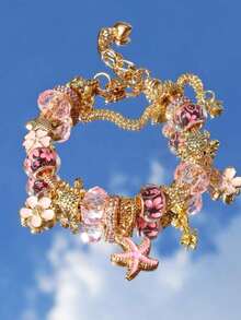 1pc Classic Cherry Blossom Charm Bracelet, 1pc Fashion Seawater Style Starfish Bracelet, 1pc Pink Cherry Blossom Charm Bracelet - 銀色 - 查看 1