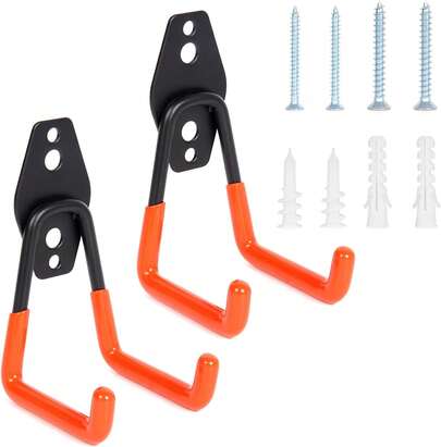 2 Pack Heavy Duty Steel Utility Wall Hooks, Wall Mount Garage Storage Organizer For Hanging Ladders, Bikes,Garden Tools, Skis