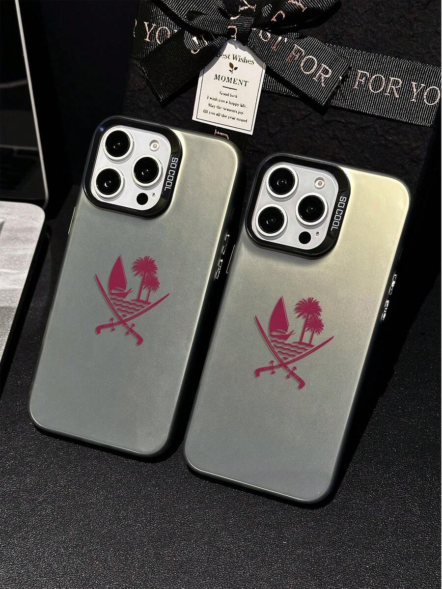 1 pieza Funda protectora de teléfono de piel de oveja gris suave, resistente a huellas dactilares y con absorción de golpes, compatible con iPhone11/12/13/14/15/16/16e, /Galaxy/Redmi/OPPO/Vivo/Infinix, diseño de pasaporte de Qatar, Oriente Medio