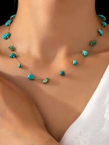 1pc Minimalist Colorful Natural Stone Beaded Bracelet & Anklet Set, Suitable For Women Beach Holiday Wear, Random Stone Color, Size & Quantity