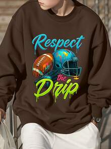 Tween Boys Casual Simple Letter Baseball Print Sporty Style Round Neck Long Sleeve Sweatshirt Autumn And Winter Boys Clothes Kids - Brown - View 8