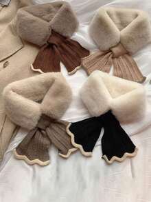 1pc Women Snood Knitted FluffyCollar Warm Neck Wrap, With Fish-Tailed Draped Design, IdealFor Daily Winter ProtectionAccessories Women For Dress - Multicolor - View 4