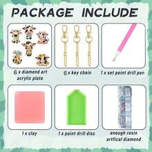 6 piezas Llaveros de arte de diamantes DIY, 4 patrones de animales de dibujos animados diferentes para elegir, piedras de colores brillantes asimétricos por ambos lados, efecto exquisito, colgante de mochila, decoración colgante de coche, juego de manualidades de mosaico, decoración de regalo de Navidad y cumpleaños