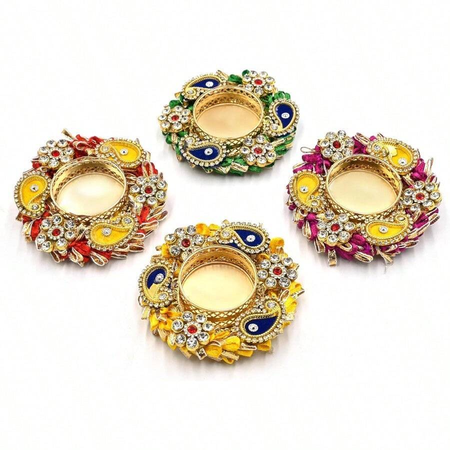 D20 Pcs Assorted Decorative Multicolor Tea Lt Candle Holders With Flower Design Handmade Diya For Pooja Diwali Festival Decoration10