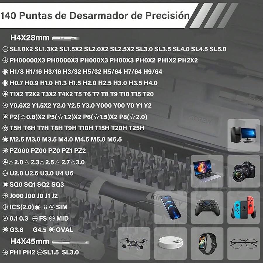 Juego de Desarmadores, Kit de Desarmadores para PC 154 en 1, Destornilladores de Precisión Kit de Herramientas para Computadora Laptop Macbook Celulares - Gris - Ver 1