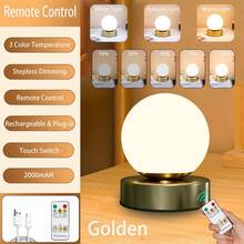 1 Stück kabellose LED Tischlampe, Metall Schreibtischlampe mit Fernbedienung, aufladbare Touch Nachtbeleuchtung mit 3 Farbtemperaturen und stufenloser Dimmfunktion, geeignet für Outdoor/Esszimmer/Schlafzimmer/Zuhause/Büroarbeit/Nachtfütterung