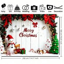 2D Fondo de tela plano de Navidad, 1 pieza de árbol de Navidad, muñeco de nieve, patrón de pared blanca, decoración de fiesta de Navidad, tela de fondo para cabina fotográfica, adecuada para decoración de fondo de fiesta interior - Tela de poliéster duradera, adecuada para decoración de pared navideña, pancarta de Feliz Navidad