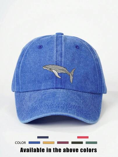 قبعة بيسبول مطرزة بحوت مغسولة، قبعة شمس عصرية مناسبة للسفر والشاطئ والعطلات، طراز Y2K متعدد الاستخدامات، قبعة شمس يونيسكس للرجال والنساء