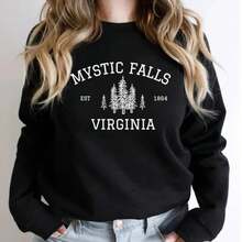 Mystic Falls Virginia Sweatshirt Vampire Fan Sweater Salvatore Brothers Hoodie Unisex Long Sleeve Sweatshirts Casual Pullovers - 紅色 - 查看 4