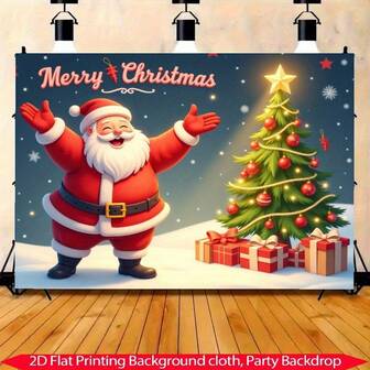 1 件圣诞老人和圣诞树横幅、节日背景、季节性派对装饰、冬季仙境场景、新年庆祝活动、冬季主题、庆祝横幅、派对用品
