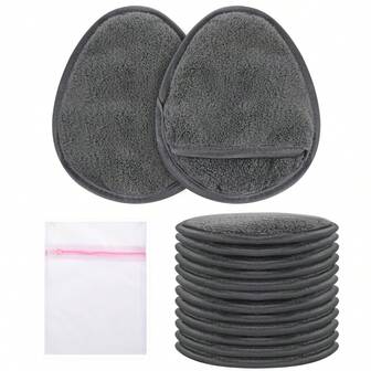 可重复使用的面部、眼部和唇部卸妆棉，适合所有肤质的超细纤维温和洁面巾，非常适合卸妆，洗衣袋