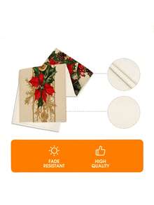 1 Pc Modern Christmas Theme Table Runner Christmas Poinsettia Pattern Table Runner Washable Suitable For Outdoor Indoor Party Kitchen Home Dining Table Center Can Be Used For Living Room Rectangular Dining Table Restaurant Christmas Decoration - Champagne - View 6
