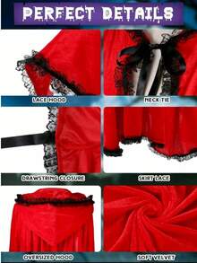 1pc Lace Hooded Cloak, Halloween Witch Costume, Christmas Vampire Cosplay Masquerade Performance Cloak - Cloak - View 5