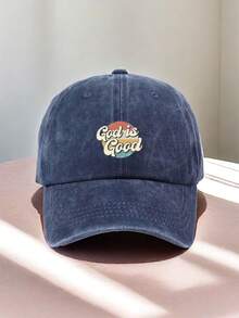 1pc God Is Good Graphic Print Classic Baseball Cap - Vintage Distressed, Lightweight, Adjustable, Solid Color, Unisex Casual Sports Hat - Perfect Dad Hat For Outdoor Activities
