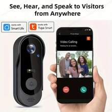 TUYA Smart Video Doorbell - Wireless Home Security Camera With Chime, Indoor/Outdoor Use, Rechargeable Battery, 2.4G WiFi, Night Vision, 2-Way Audio, Real-Time Alerts, Voice Control, Cloud & SD Card Storage - For Homeowners & Security Conscious Individuals - Ideal For Enhanced Home Security & Peace Of Mind - Multicolor - View 2