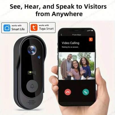 TUYA Smart Video Doorbell - Wireless Home Security Camera With Chime, Indoor/Outdoor Use, Rechargeable Battery, 2.4G WiFi, Night Vision, 2-Way Audio, Real-Time Alerts, Voice Control, Cloud & SD Card Storage - For Homeowners & Security Conscious Individuals - Ideal For Enhanced Home Security & Peace Of Mind