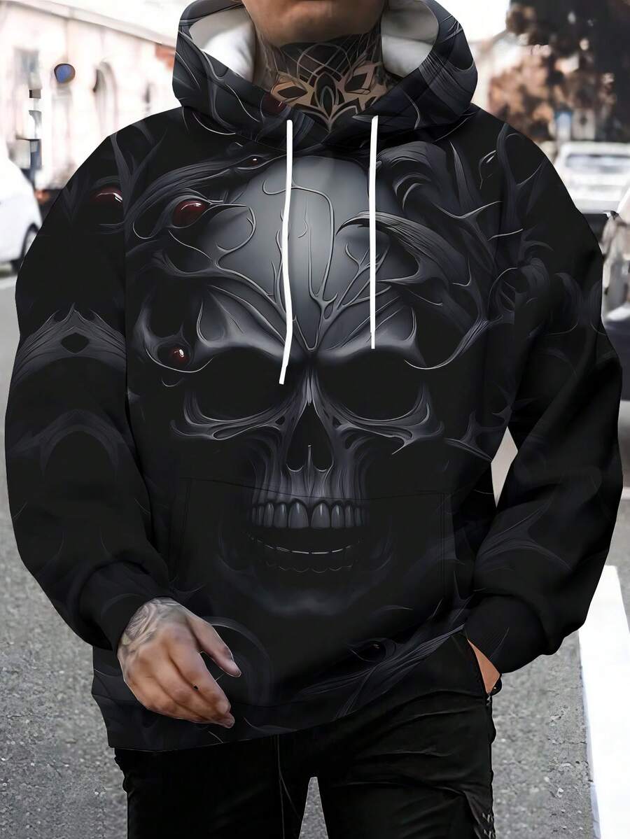 Men's 3D Printed Fashionable & Unique Pattern Pullover Hoodie With Drawstring And Pockets, Long Sleeve Sweatshirt For Autumn/Winter - Multicolor - View 1