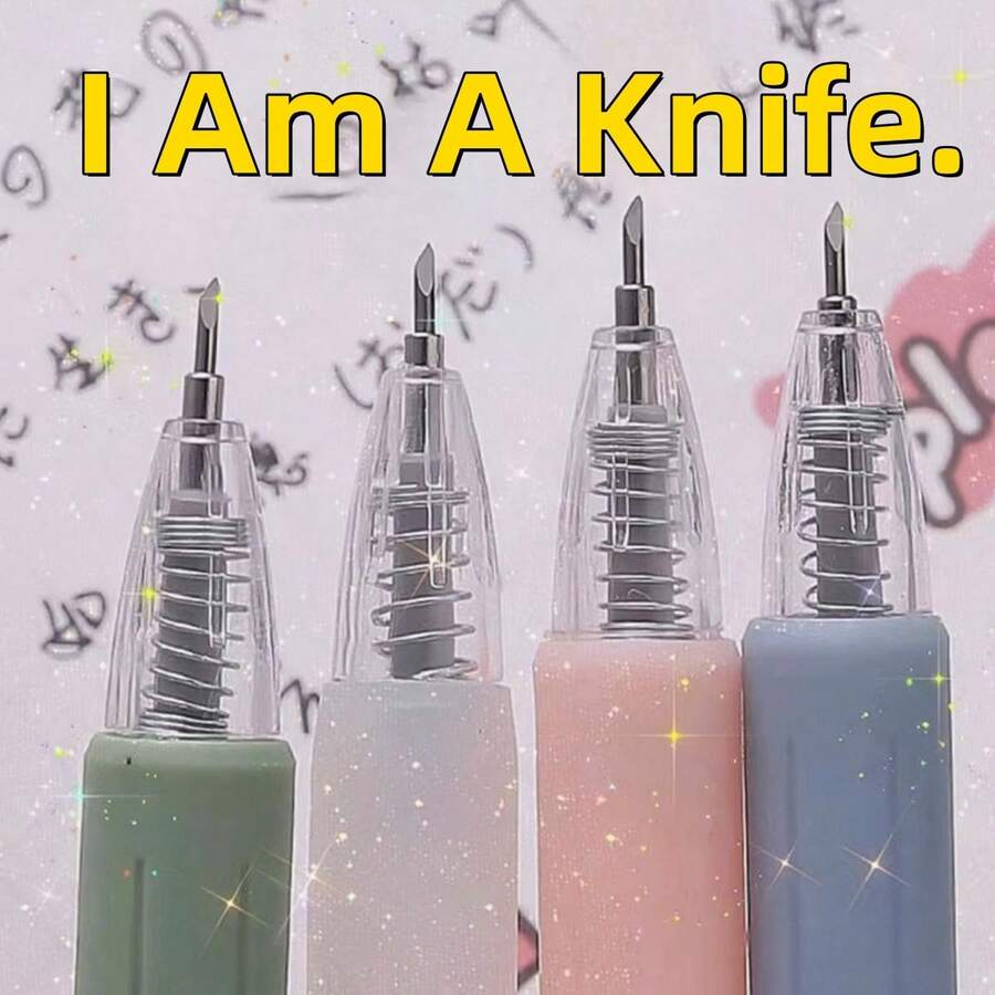 1 pieza Cuchillo de utilidad de arte con estilo de empuje, juego de cuchillos de arte para álbum de pegatinas, herramienta de corte, cuchillo de utilidad, cuchillo de letras, suministros de manualidades y artesanía para estudiantes (Aviso: El cuchillo de pluma no puede reemplazar a un cuchillo, pertenece a los suministros de papelería, no es afilado)