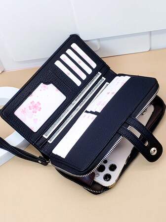 MINGYOU 纯色多功能 PU 翻盖轻质现代商务信用卡身份证现金商务休闲教师节教师礼物工作商务通勤旅行节日办公室度假女士礼物女白领旅行礼物女士钱包 S 教师礼物送给女朋友女士礼物礼物送给教师学校用品教师礼物返校女士钱包钱包长钱包腕带钱包