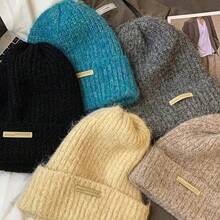 Neue modische, vielseitige, einfache Strickmütze, Fischerhut, Beanie, koreanisch stylischer, gesichtsschmeichelnder, dicker, warmer Hut für den Winter, gestrickte Wintermütze, Winterbekleidung