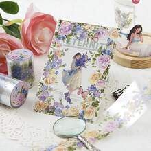 1pc Transparent PET Floral Decorative Tape, Floral Pattern Border Tape For Scrapbooking, Gardening Sticker DIY Tape, Suitable For Decorating Notebooks, Gifts, Christmas Presents