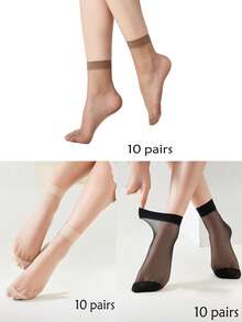 10/20pcs Solid Color Crew Socks, Casual Wear For Daily Life And Home,It Is The Perfect Gift For Christmas Or Valentine's Day - Beige - View 14