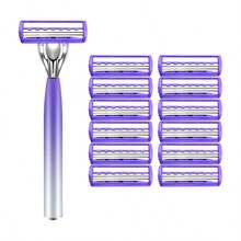紫色女士三层剃毛器 - 可重复使用，无香型刀片，顺滑剃除体毛、腿毛和胡须 - 紫色 - 查看 12