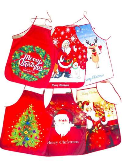 1 pezzo Grembiule natalizio stampato con cartoni animati, con lacci regolabili, forniture per cucina e feste domestiche, grembiule protettivo per pulizie in cucina, impermeabile e resistente all'olio, strumenti per la pulizia, regali per la decorazione natalizia in cucina (la posizione del motivo del tessuto è casuale, il prodotto effettivo prevarrà)