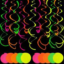 10pcs Hanging Spiral Decorations, Party Spiral Ribbons, Neon Spiral Streamers, Glow-In-The-Dark Paper Decorations, Luminous Spirals, Fluorescent Paper Happy Birthday Hanging Decorations, Paper Spiral Wreaths For Parties, Ceiling Decor For Festivals, Weddings, Birthday Parties, Concerts/Music Festivals, Holidays, Can Be Hung On Ceilings, Walls, Balloons, And Used For Various Party Occasions - Multicolor - View 4