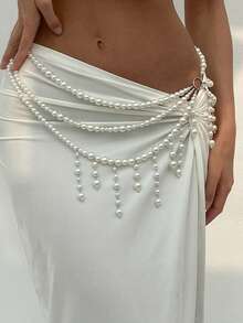 1 件波西米亚风格人造珍珠串珠几何流苏吊坠腰链，奢华优雅，适合度假、派对、婚礼、休闲装、女士和情侣、节日、生日、多功能珠宝礼物