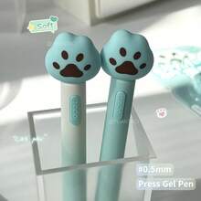 قلمان جل بتصميم كف قطة ذو ملمس ناعم، كتابة سلسة بقطر 0.5 ملم باللون الأسود، لوازم مكتبية، أقلام جل جميلة، طقم أقلام، ضروري للعمل، قرطاسية مكتبية، أقلام ممتعة، تصميم غريب، قبضة مريحة، أقلام متينة، أقلام بزر دفع، موظفو المكتب، هواة القرطاسية