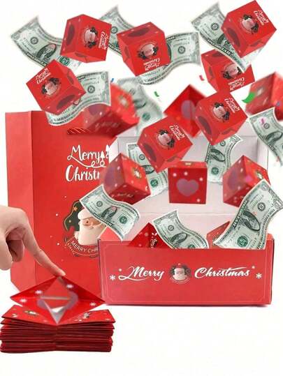 Caixa de dinheiro surpresa de Natal com 6 caixas pop-up, essencial para festas de Natal, presente ideal para aniversários e datas comemorativas - Caixa de presente surpresa feita em papel na cor vermelha natalina com bolsa de presente, presente criativo
