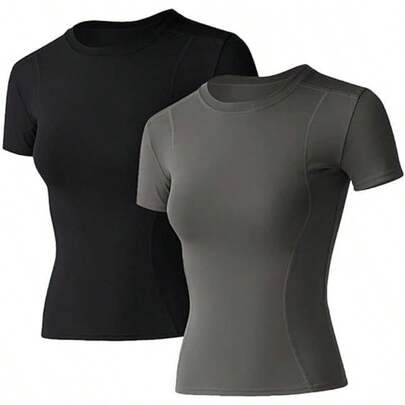 ¡Recomendado2 Pack Camisetas Fitness Mujer Compresión Deportiva Camisetas Yoga Gimnasio Tops Básicos¡Top de Temporada