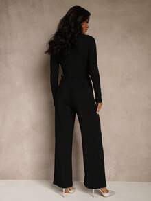 Women Solid Viscose Wrap Jumpsuit With Belt - Black - View 3