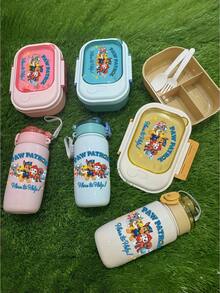 Paw Patrol 2 pièces/set Bouteille d'eau de sport en plastique et boîte à lunch Paw Patrol, personnage de dessin animé mignon 420 ml (14 oz), bleu, rose, jaune pour les activités extérieures, le camping, la conduite, les cadeaux d'anniversaire, les cadeaux de Noël, les passionnés de fitness hommes et femmes (certaines pièces peuvent être aléatoires)