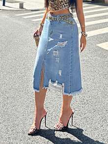 Gonna di jeans mini estiva casual con orlo sfrangiato e rovinato