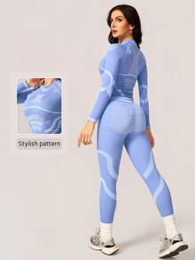 NcmRyu 1 Conjunto de top de manga larga y pantalones de contraste de color elástico térmico de moda para levantar el busto, traje deportivo y de esquí, conjunto de esquí para mujer