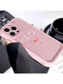 Bow-Knot 1pc Pink Matte Lens Protection Anti-Drop Phone Case With Bowknot "MAMA" Pattern, Personalized Compatible With Iphone 16 Pro Max, 15/14 Plus, 13, 12, 11 - Multicolor - View 3