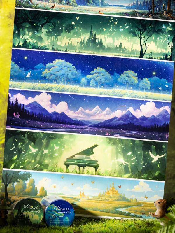 1 rolo/saco de fita washi com tema de floresta, fita decorativa criativa para planejador, garrafa de água, adequada como presente de aniversário/feriado