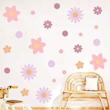 Cartoon Cute Colorful Flower Self-Adhesive Wall Stickers, Girly Style Decor For Kids Room Background - Multicolor - View 2