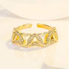 VKHK 1pc Elegant Copper Plated S925 Silver Shiny Cubic Zirconia Heart Shaped Open Ring, Suitable For Women Wedding Wear And Gift